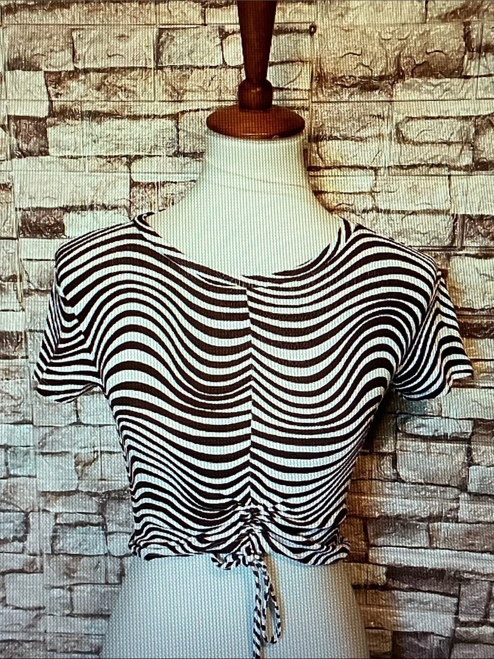 Garage Black and White Wavy Stripe Drawstring Crop Top